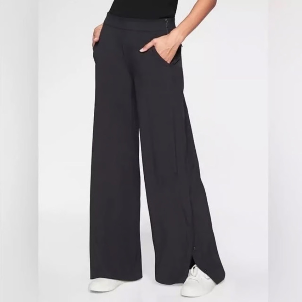 Athleta Black Gramercy Track Wide Leg Trouser Pants Snap Button